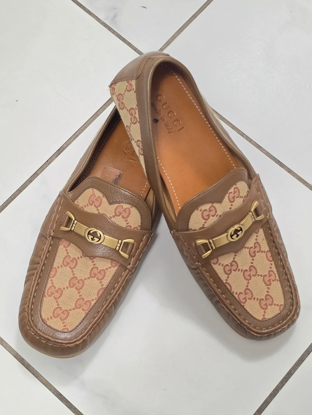 Gucci GG Canvas Leather Horsebit Loafers, 11
